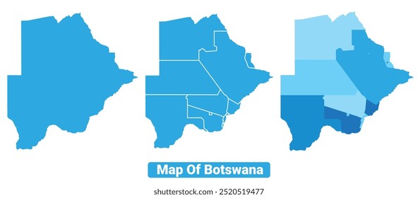 Vector Azul Botsuana mapas políticos con regiones fronterizas simple conjunto de ilustración plana 