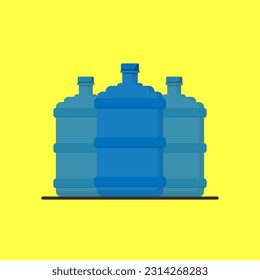 Vector blue bottle of water on the yellow background, liquid pure drinking water for health after food or workout, using for logo and branding, editable object shape copy space for individual text