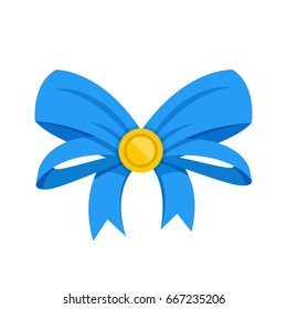 Vector blue bow. Gift bow and ribbons. Vector illustration isolated on white background