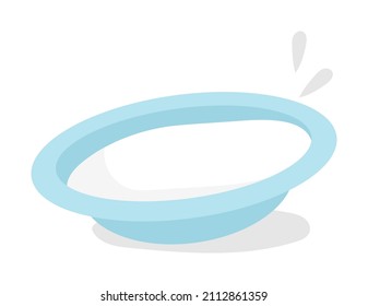 Vector blue bowl with milk isolated on white background. Flat dish illustration with diary drink. Cute plate picture
