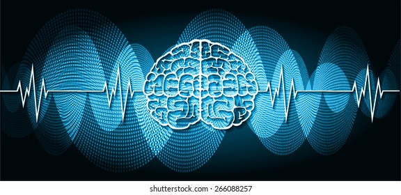 vector blue brain processes technology, creative idea concept. wave