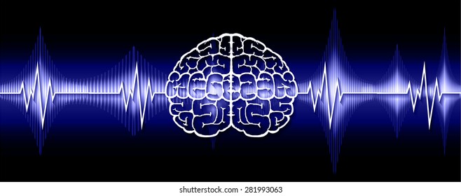 vector blue brain processes technology, creative idea concept. wave. ecg, ekg, electrocardiogram.