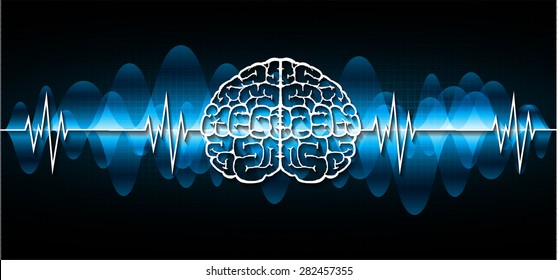 vector blue brain processes technology, creative idea concept. wave. ecg, ekg, electrocardiogram.