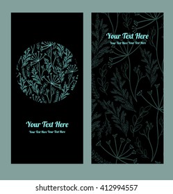 Vector blue branch  vertical round frame pattern invitation greeting . Invitation or greeting card design.Vector illustration