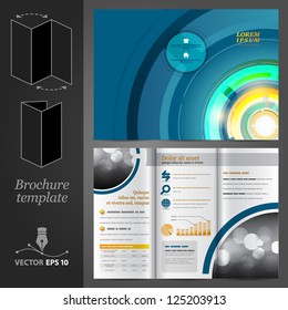 Vector blue brochure template design with round elements. EPS 10