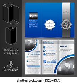 Vector blue brochure template design with cogwheel. EPS 10