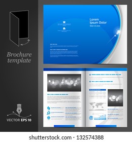 Vector blue brochure template design with gray round elements. EPS 10