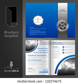 Vector blue brochure template design with cogwheel. EPS 10