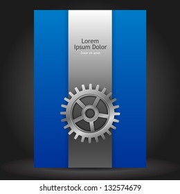 Vector blue brochure template design with cogwheel. EPS 10