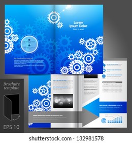 Vector blue brochure template design with cogwheels. EPS 10