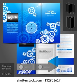 Vector blue brochure template design with cogwheels. EPS 10