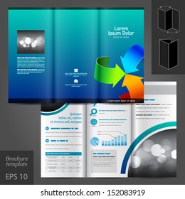 Vector blue brochure template design with color arrows. EPS 10