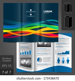 Vector blue brochure template design with color stripes