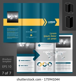Vector blue brochure template design with yellow arrow