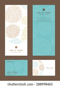 Vector blue brown abstract seaweed texture vertical frame pattern invitation greeting, RSVP and thank you cards set