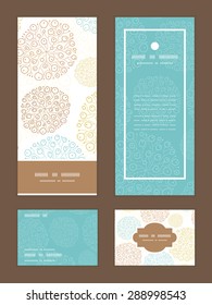 Vector blue brown abstract seaweed texture vertical frame pattern invitation greeting, RSVP and thank you cards set