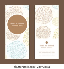 Vector blue brown abstract seaweed texture vertical round frame pattern invitation greeting cards set