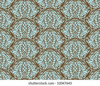 Vector blue and brown decorative seamless floral ornament