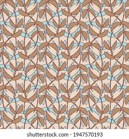 Vector blue brown leaves boho seamless pattern 