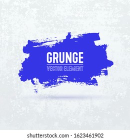 Vector blue brush on light background. Hand painted grunge element. Color ink drawing abstract dirty blot. Artistic design place for text, quote, information, company name.