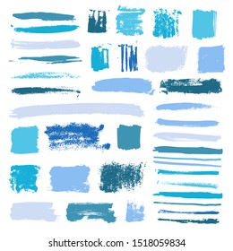 vector blue brush strokes of paint on white background 
