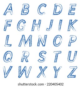 Vector blue brush style bold ,Brush stroke alphabet, Vector illustration