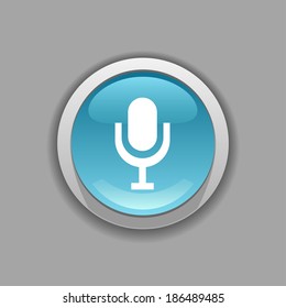 Vector blue button with microphone