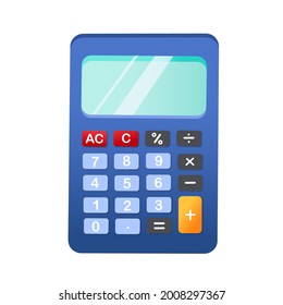 Vektor Blue Calculator mit Schaltflächen und Anzeige. Office-Tool für Buchhaltung.Schulgeräte für Mathematik und Algebra. Einzeln auf weißem Hintergrund.