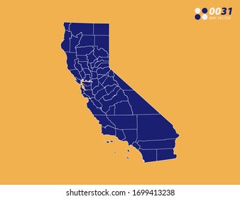Vector blue of California map on yellow background.