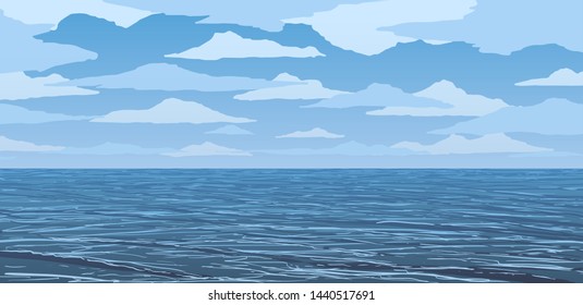 vector blue calm ocean shore 