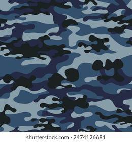 
vector blue camouflage background seamless texture, army navy dark pattern