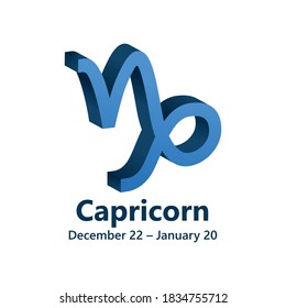 Vektor blauer Capricorn 3d Astrologie Zodiac Schild. Volumetrisches Design-Astronomie-Symbol. 