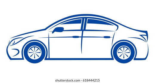 Vector blue car sketch on the white background. 