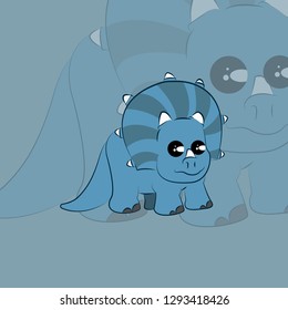 Vector blue cartoon cute dinosaur isolated