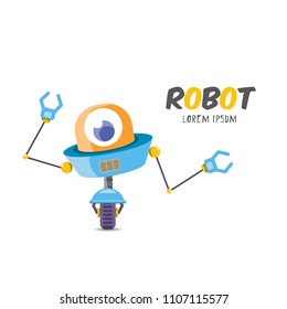 vector blue cartoon cute flat robot icon  on white. blue funny robot logo design template