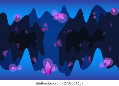 Cueva azul Vector con cristales púrpuras