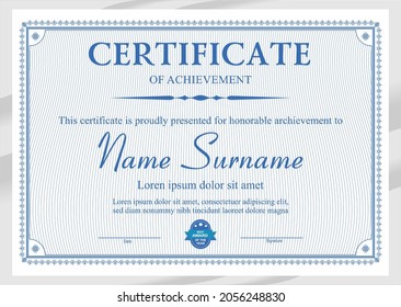 Vector blue certificate template with badge