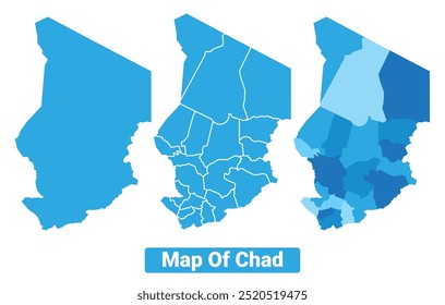 Vector Azul Chad mapas políticos con regiones fronterizas simple conjunto de ilustración plana 