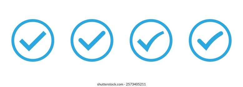 Vector blue check mark icon set isolated on white background.