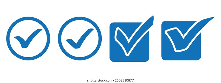 Vector blue check mark icon isolated on white background.