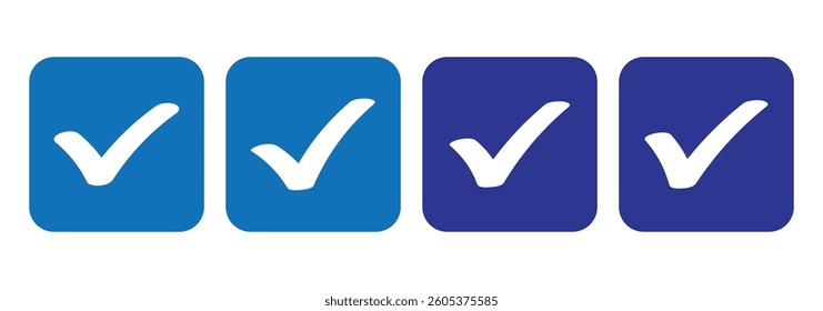 Vector blue check mark icon set, blue tick, verified sign symbol isolated on white background.
