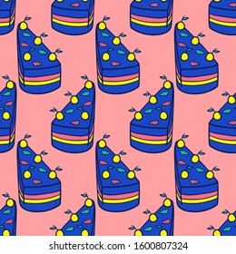 vector blue cherry and strawberry cake seamless pattern on pink