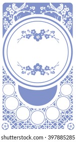 Vector blue Chinese decorative frame with space for text. Art nouveau style.