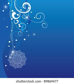 vector blue christmas background with abstract white snowflakes
