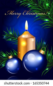 Vector blue Christmas background with gold candle