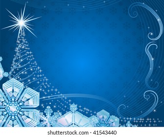 Vector blue christmas background with snowflakes.