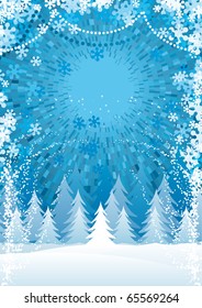 Vector blue Christmas background with space for text and snowflake border