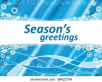 Vector blue Christmas background with waves and snowy space for text