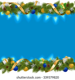 Vector Blue Christmas Border with Garland