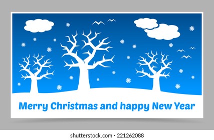 vector blue Christmas card with Christmas landscape